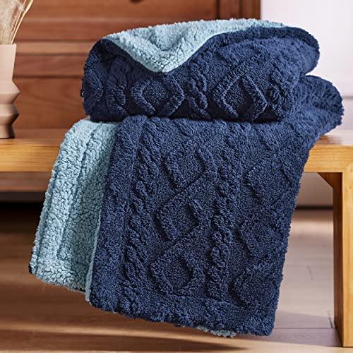 Soft and Warm Sherpa Blanket - Cable Knit Pattern