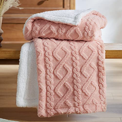 Soft and Warm Sherpa Blanket - Cable Knit Pattern